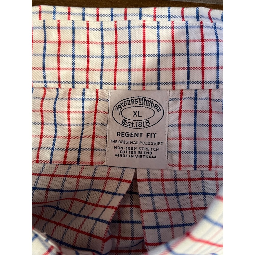 Brooks Brothers Regent Fit Non-Iron Stretch Shirt XL Red Blue Tattersall Check - Picture 3 of 6